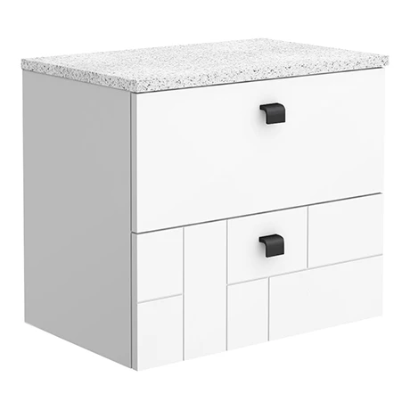 VWH6WHIWHIB-p.jpg Venice Abstract 600mm White Vanity - Wall Hung 2 Drawer Unit with White Worktop & Matt Black Handles -Victorian Plumbing Shop VWH6WHIWHIB p