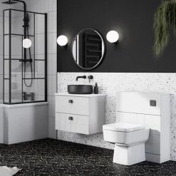 Venice Abstract 600mm White Vanity - Wall Hung 2 Drawer Unit with White Worktop & Matt Black Handles 4 Venice Abstract 600mm White Vanity - Wall Hung 2 Drawer Unit with White Worktop & Matt Black Handles -Victorian Plumbing Shop VWH6WHIWHIB d5 460